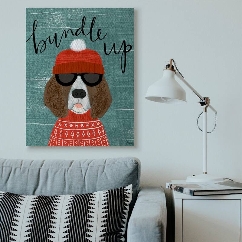 Stupell Bundle Up Dog Pet Animal Holiday Word Design Canvas Wall Art, Proudly Made in USA - 36 x 48