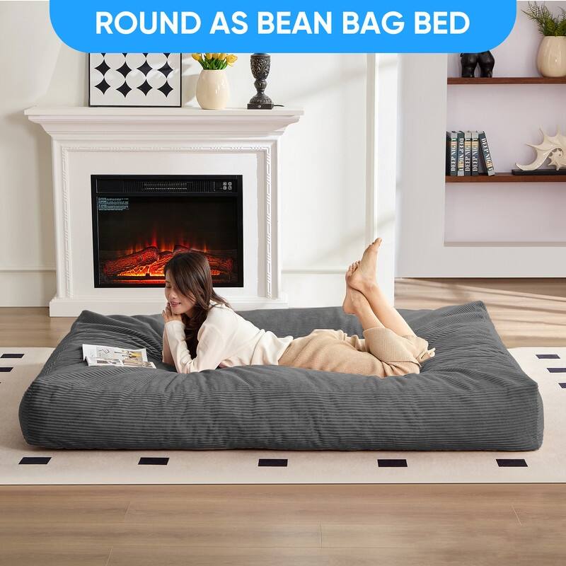 Mixoy Corduroy Bean Bag Lazy Sofa Chair Bed,Convertible Adult Beanbag from Lazy Chair to Floor Mattress,Machine Washable