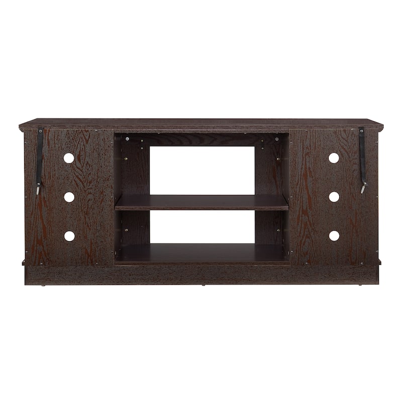 TV Media Stand with with Faux Stacked Stone Surround, Modern Entertainment Console with Open Storage Space