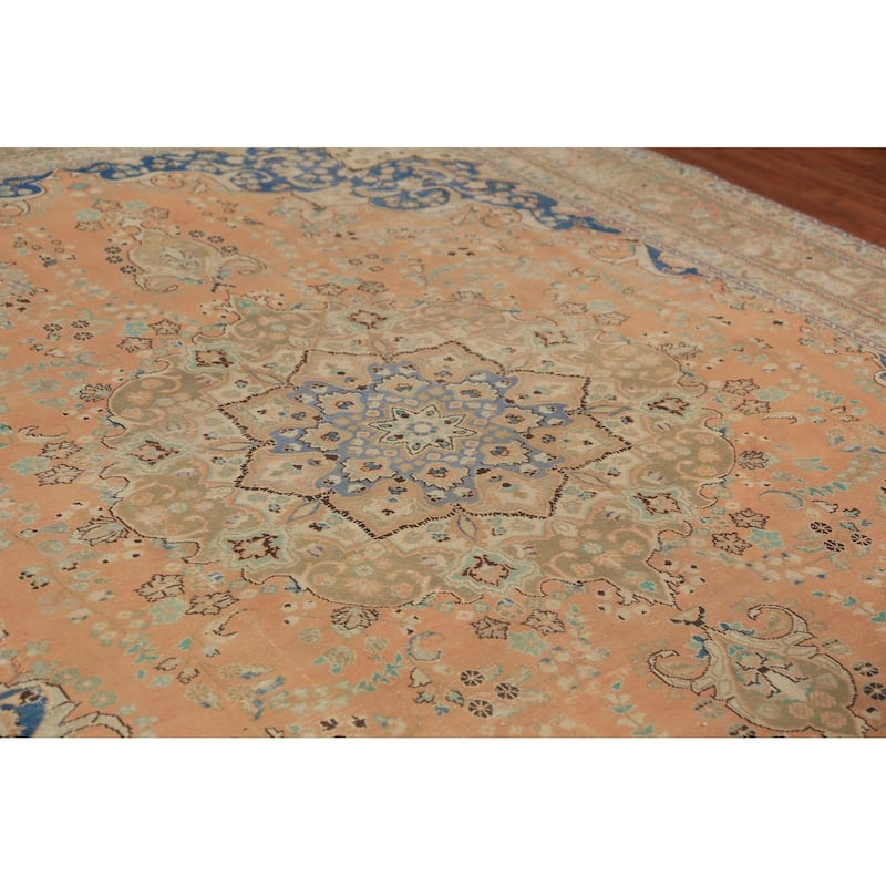 Floral Orange Mashad Persian Area Rug Hand-Knotted Wool Carpet - 9'7"x 12'7"