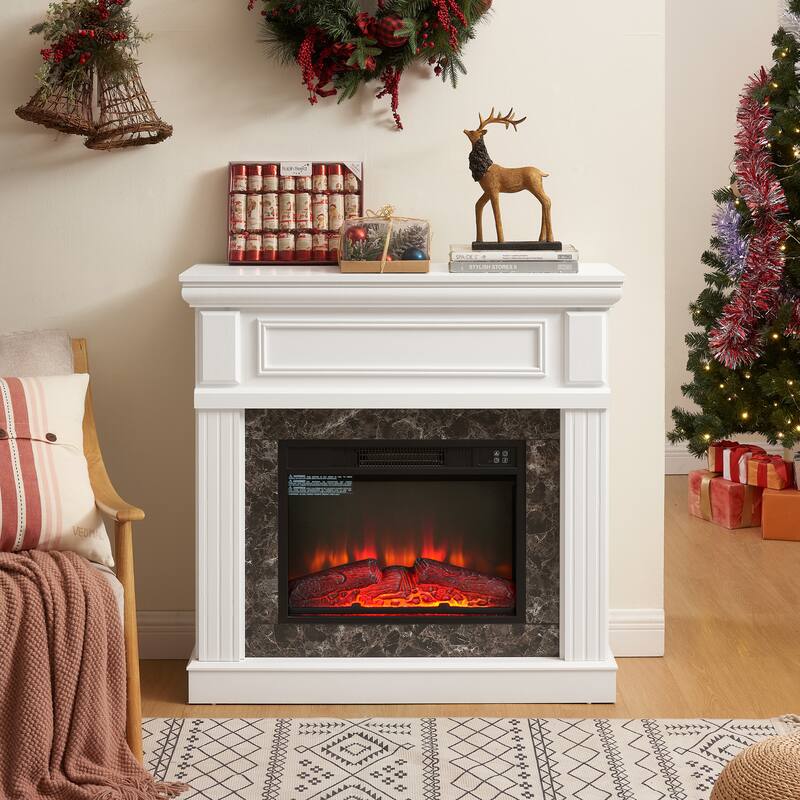 Versatile Freestanding Electric Fireplace Mantel Stylish Heating Solution with Adjustable Flame and Remote Control - N/A