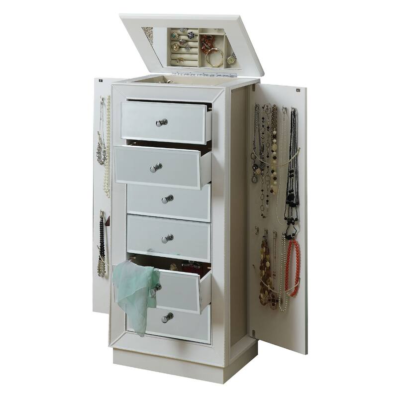 Jewelry Armoire with 6 Storage Drawers in White