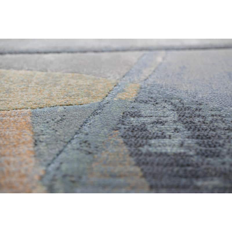 Abstract Orange, Sage, Blue, Gray, Ivory and Mauve Olefin Area Rug - 6' x 9'
