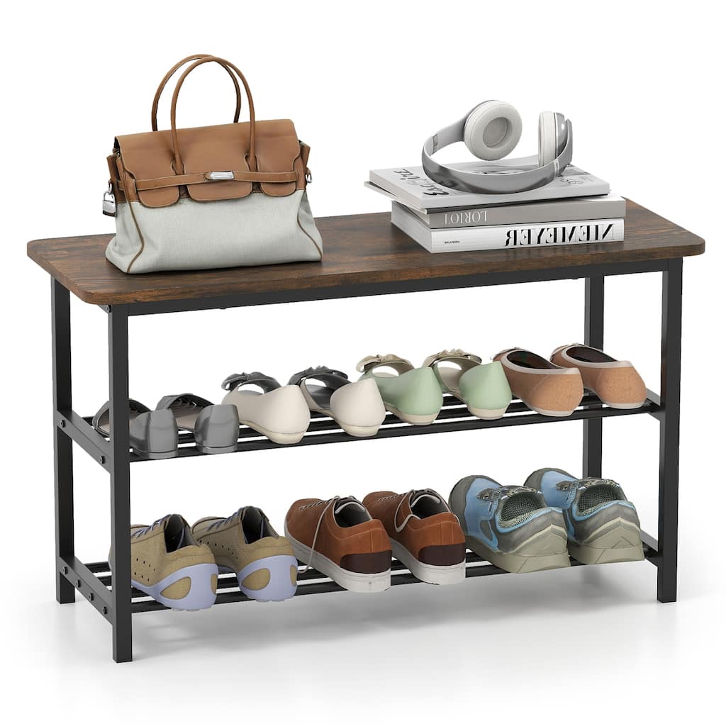 Gymax 3-Tier Shoe Rack Bench w/ Heavy Duty Metal Frame & 300 lbs Seat