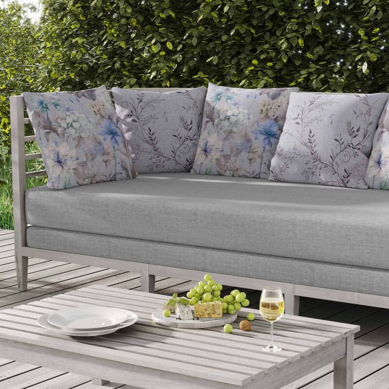 Wildflower Whimsy Indoor/Outdoor Reversible Throw Pillow Blue and Silver