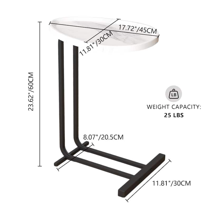 Sofa and Bedside C-Shaped Side Table, Wood C-Shaped End Table with Metal Frame Slide for Bedroom Living Room