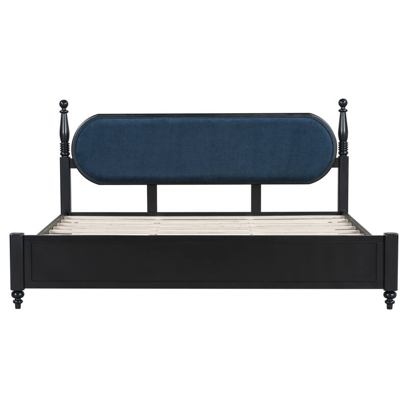 Christopher Knight Home - Alderwick Modern Upholstered Headboard Wood Low-Profile Platform Bed with Slatted Support