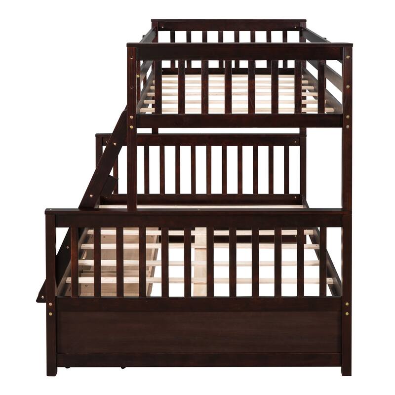 Twin-Over-Full Bunk Bed with Ladders and Two Storage Drawers in Espresso