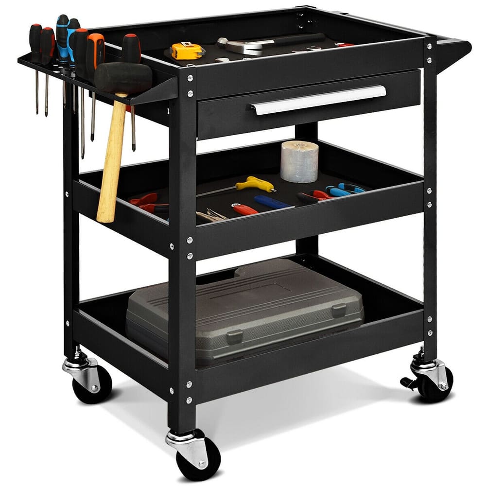 Costway Three Tray Rolling Tool Cart Mechanic Cabinet Storage ToolBox