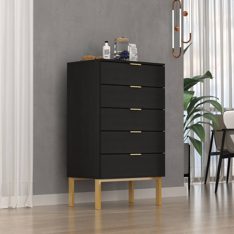 5 Drawer Dresser Chest End Table Storage Cabinet 23.6'' W White/Back