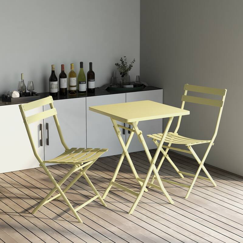 3 Piece Outdoor Patio Bistro Set of Foldable Square Table and Chairs, Red