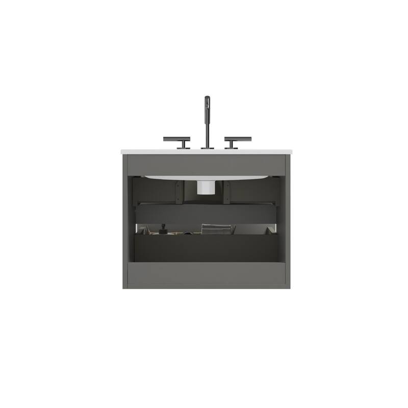 GDFStudio - Coralie Modern Floating Bathroom Vanity with Integrated Ceramic Sink and Soft-Close Storage