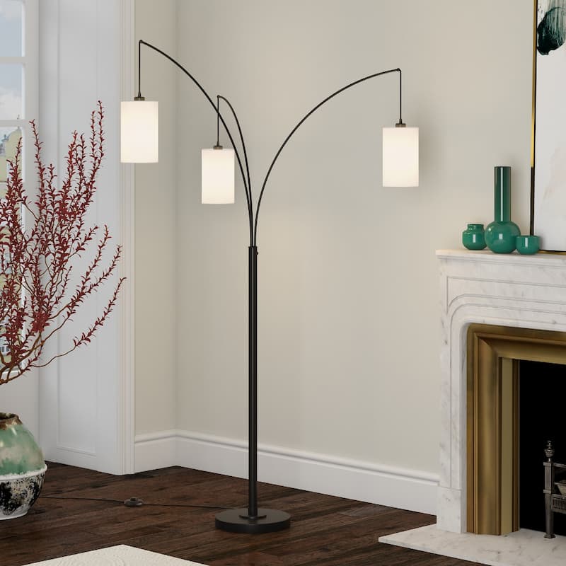 Metal Arc Torchiere Floor Lamp with Drum Shades and Foot Switch - 19” x 19” x 83” (D x W x H)