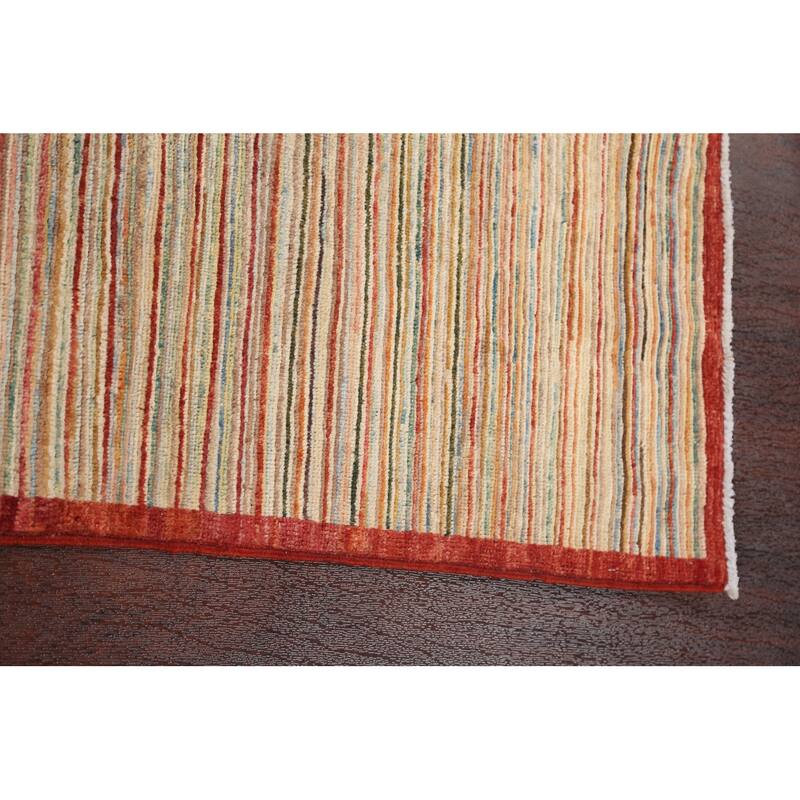 Modern Striped Gabbeh Kashkoli Wool Area Rug Hand-knotted Foyer Carpet - 3'1" x 4'10"