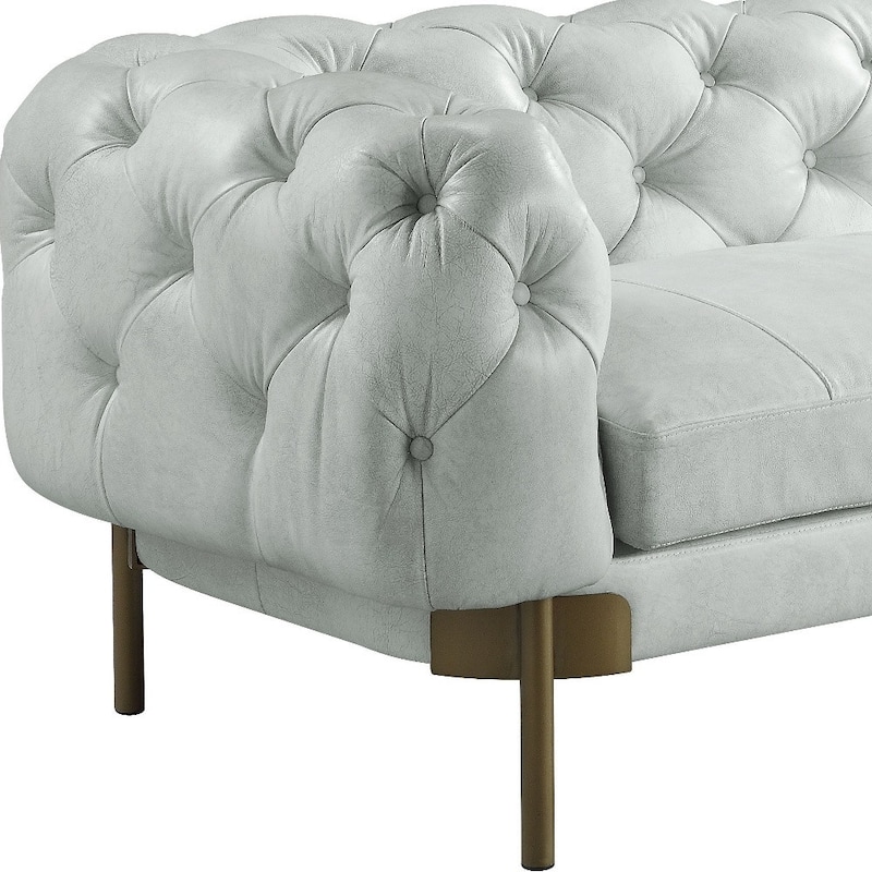 HomeRoots 96" Light Slate Gray Top Grain Leather Sofa With Gold Legs - 96