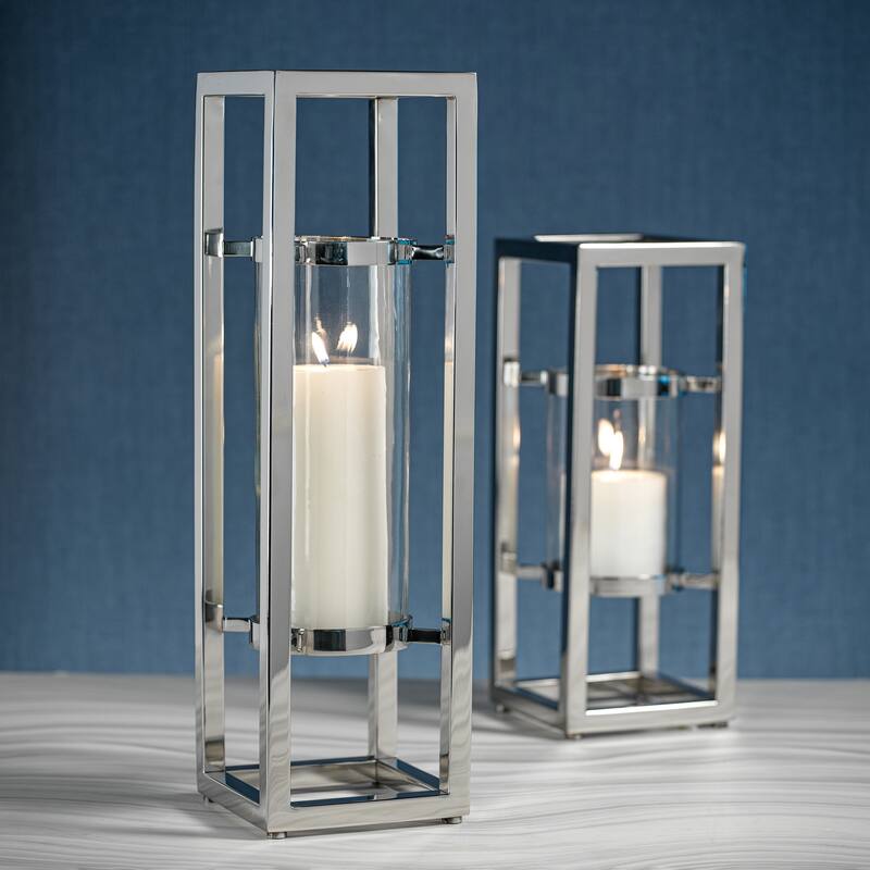 Irvine Polished Steel Hurricane Candle Holder