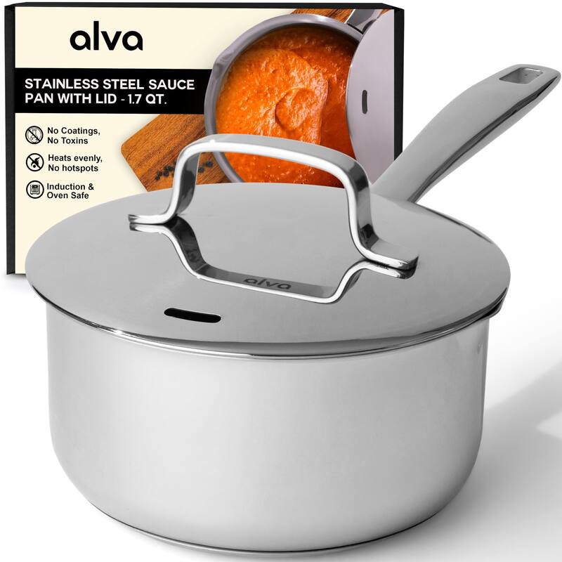 Alva Maestro Stainless Steel Saucepan with Lid 2 Qt. Pot with Pouring Spout - 6.3" - 2 Qt.