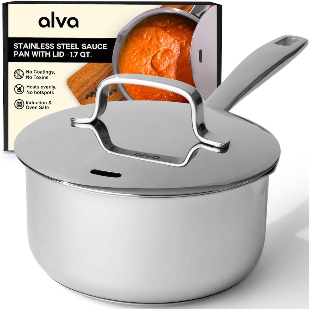 Alva Maestro Stainless Steel Saucepan with Lid 2 Qt. Pot with Pouring Spout - 6.3"