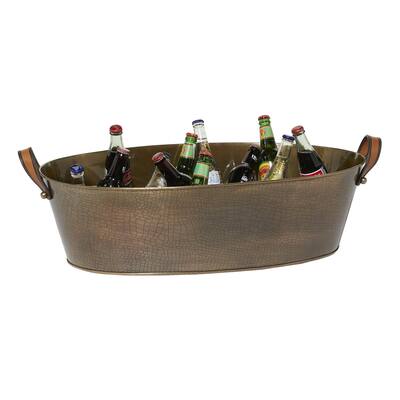 Stainless Steel Metal Ice Bucket with Leather Strap Handles - Bronze - Roche River Decor