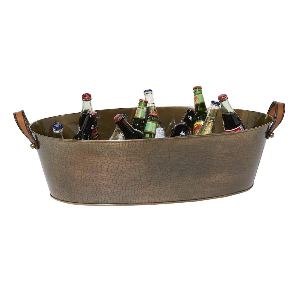 Stainless Steel Metal Ice Bucket with Leather Strap Handles - Bronze - Roche River Decor