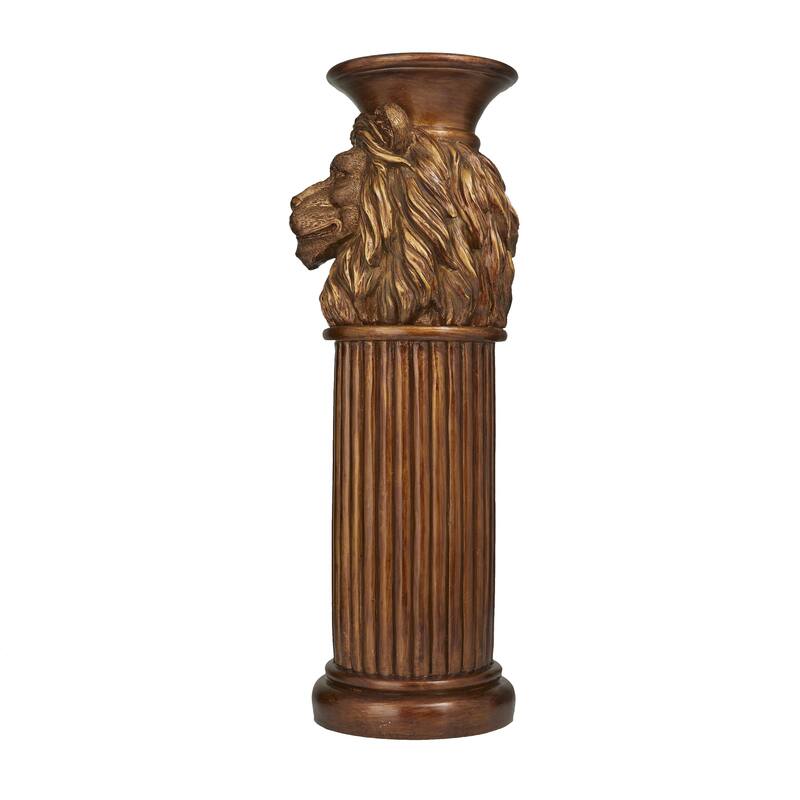 Polystone Lion Pedestal Table - Bronze - Roche River Decor
