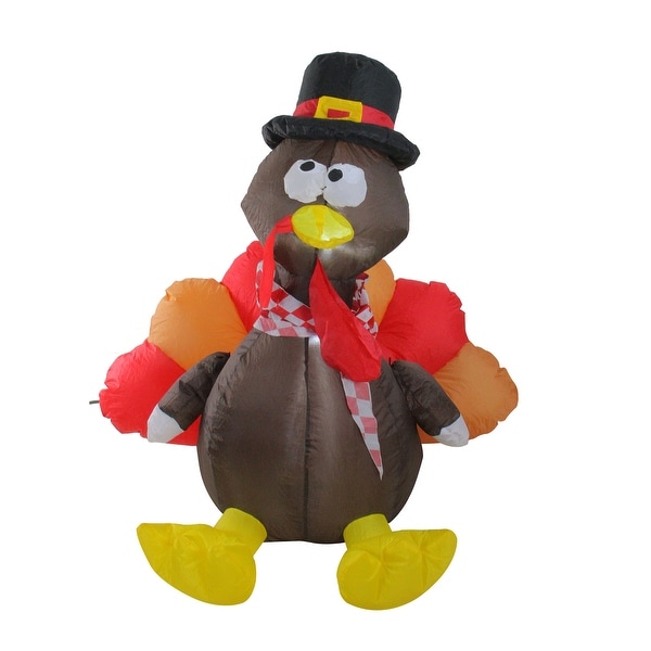 6' Inflatable Lighted Thanksgiving Turkey Outdoor Decoration - N/A