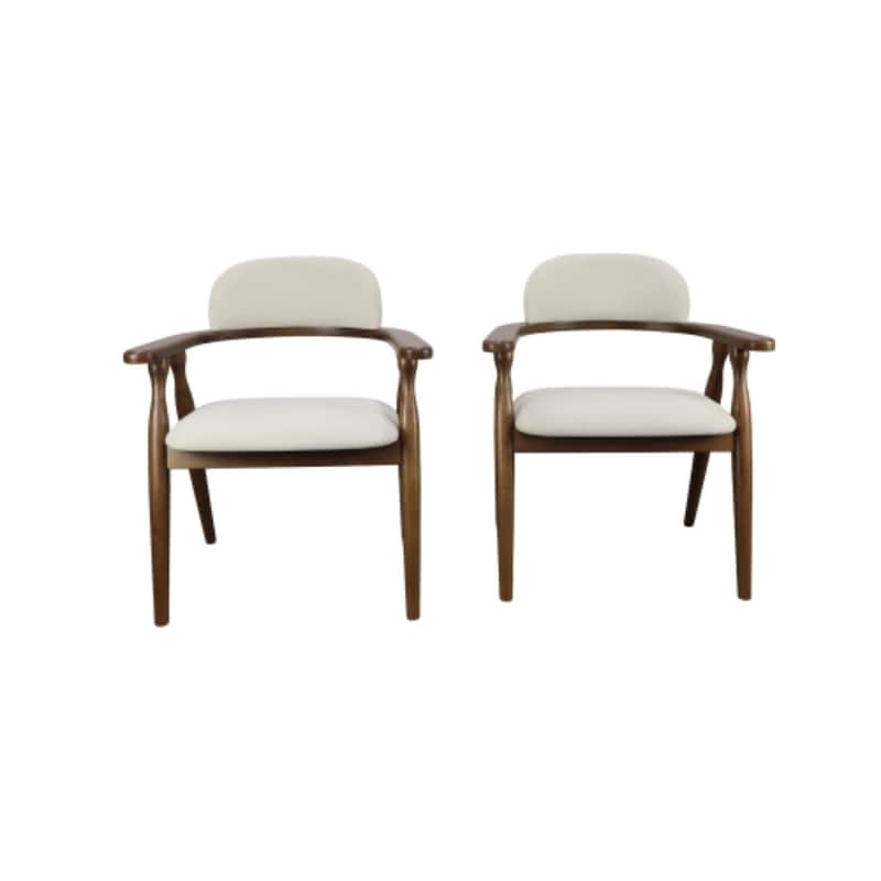 Christopher Knight Home - Mid-Cenutry Farmhouse Upholstered Wood Dining Chairs with Curved Backrest and Armrest, Set of 2