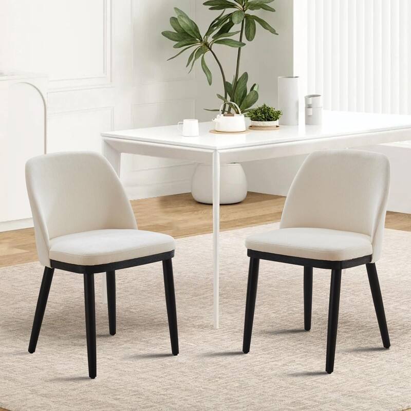 Modern Upholstered Dining Chair Set of 2, Kitchen Chair with Wooden Legs - Beige