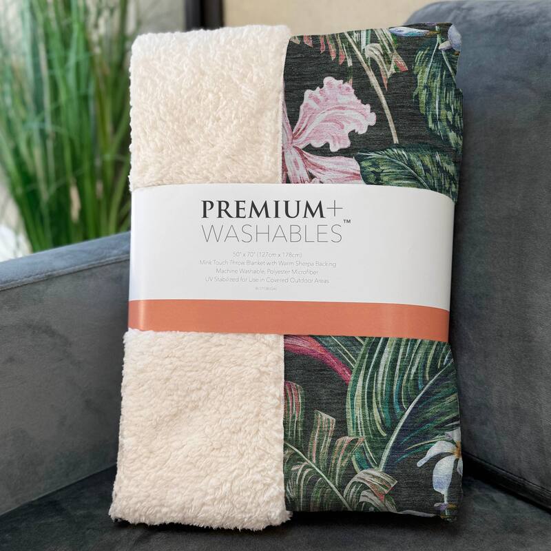Premium Machine Washable ASB201 Palm Jungle Sherpa Throw Blanket