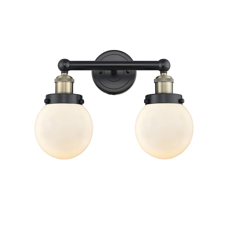 Innovations Lighting 616-2W-10-16 Beacon Vanity Beacon 2 Light 16" - Black Antique Brass / Matte White