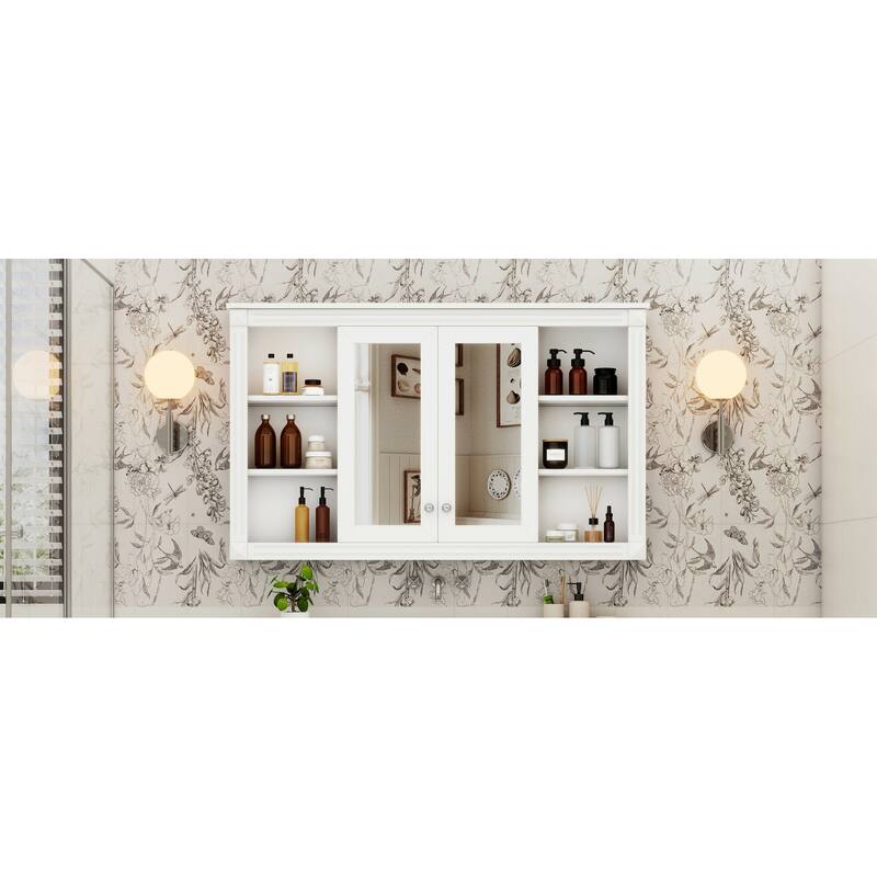 Roomfitters 47 Inch Wall Mount Medicine Cabinet, Mirror Storage with Open Shelves & Adjustable Shelf