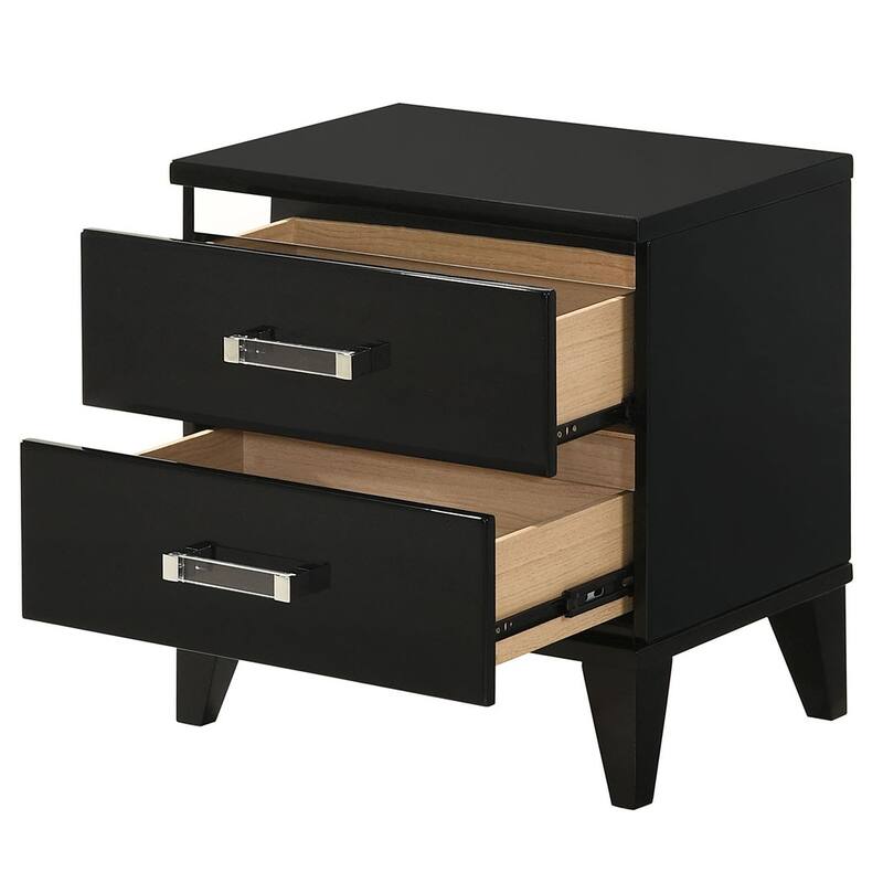 Black Nightstand with Two Spacious Drawers and Safety Stop