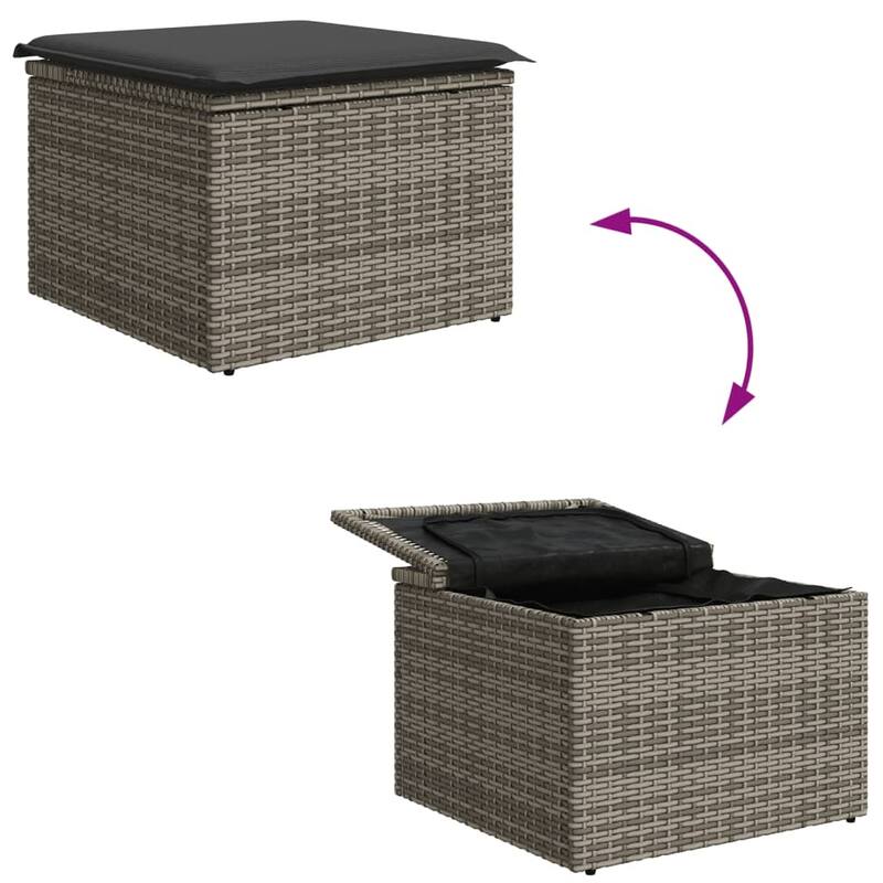vidaXL Patio Stool with Cushion Ottoman Outdoor Seating Cube Seat Poly Rattan - 21.7 x 21.7 x 14.6