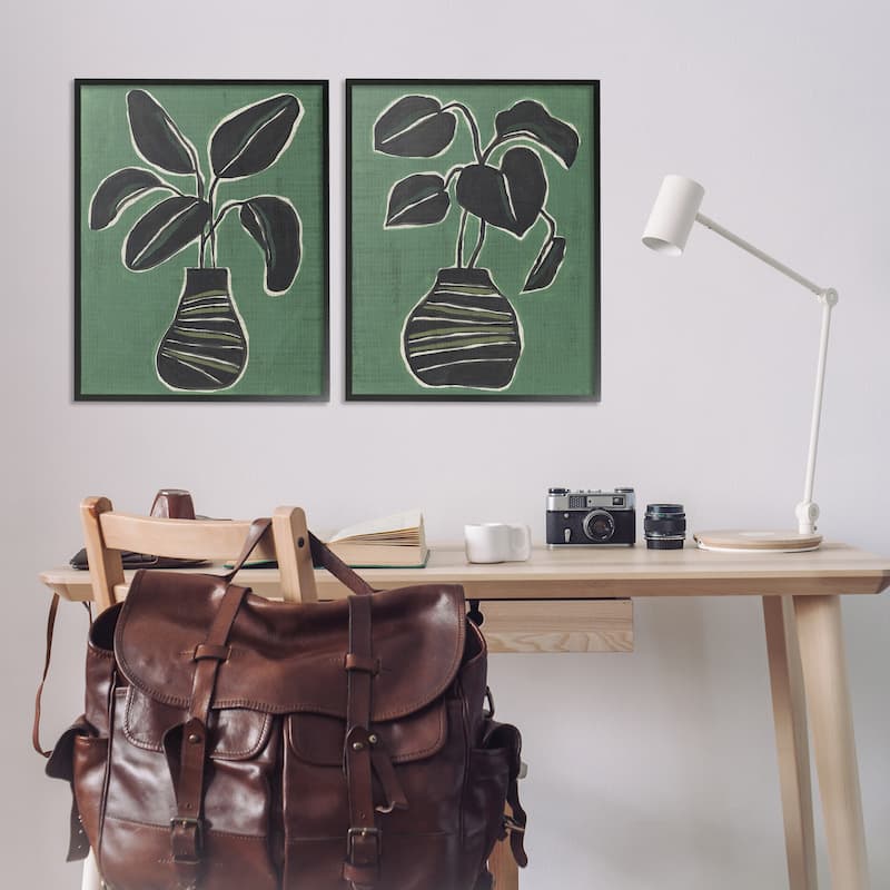 Stupell Green Toned House Plants Framed Giclee Art Design By June Erica Vess (Set of 2)