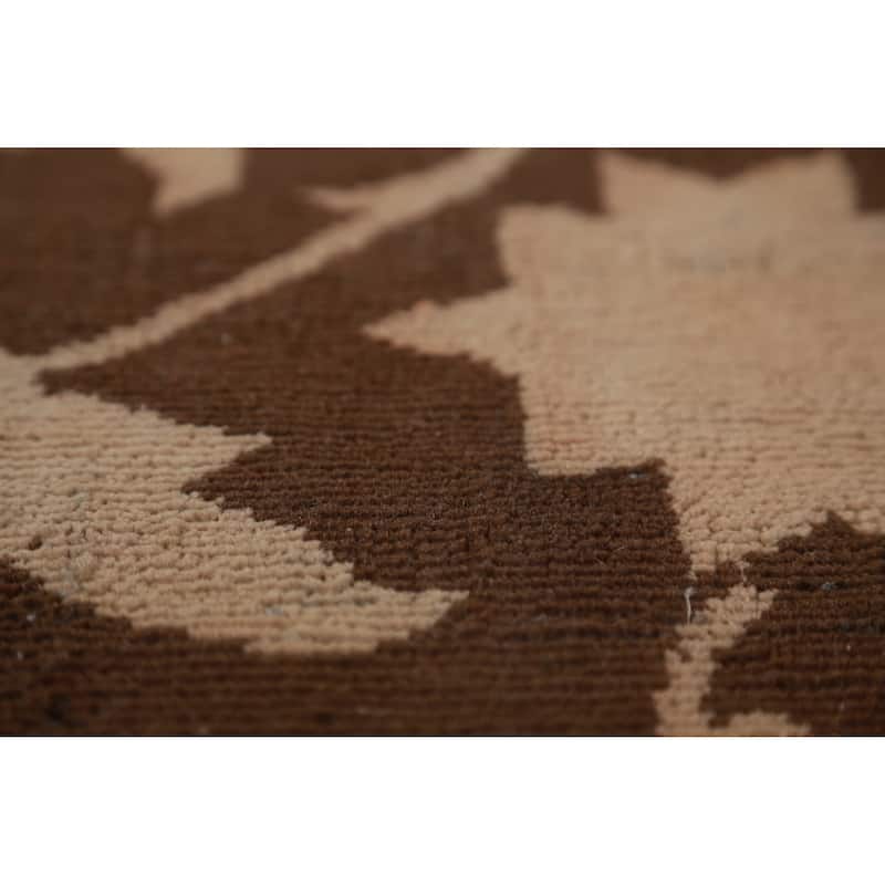 Vegetable Dye Brown Floral Oushak Turkish Rug Hand-Knotted Wool Carpet - 10'4"x 12'9"
