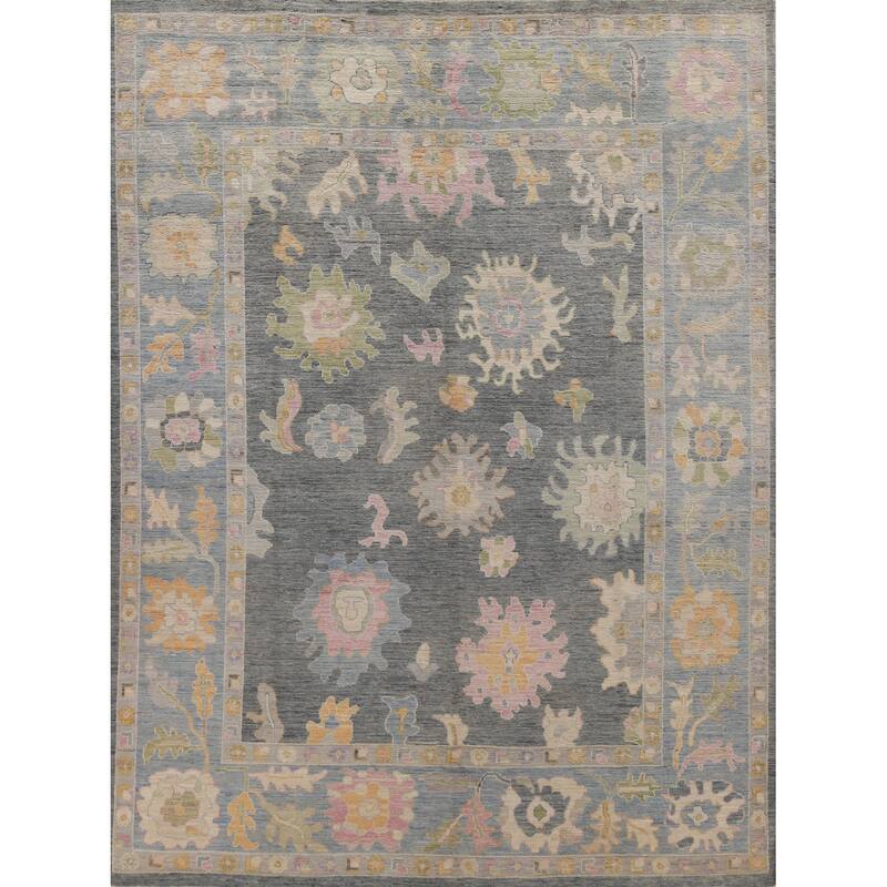 Hand Knotted Oriental 100% Wool Carpet Transitional All-Over Greys & Charcoal Oushak Area Rug - 10' 0'' X 8' 0''