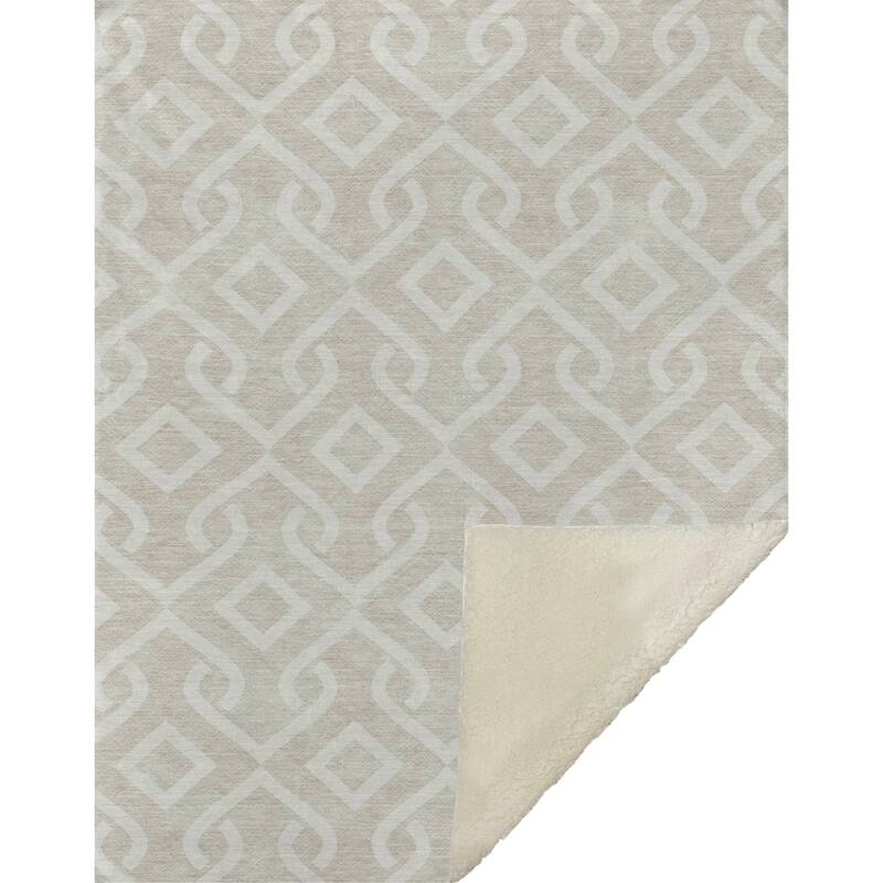 Premium Machine Washable Modern Scroll Sherpa Throw Blanket