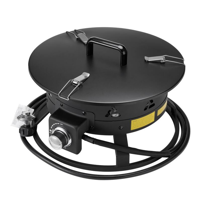 Black Steel Smokeless Propane Gas Fire Pit, Portable with Flame Control