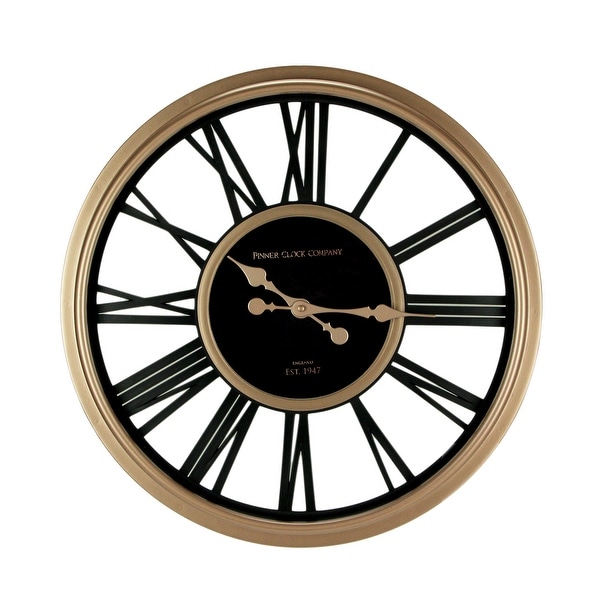 Black and Rose Gold Finish Metal Open Frame Round Wall Clock 20 Inch - 20 X 20 X 2 inches