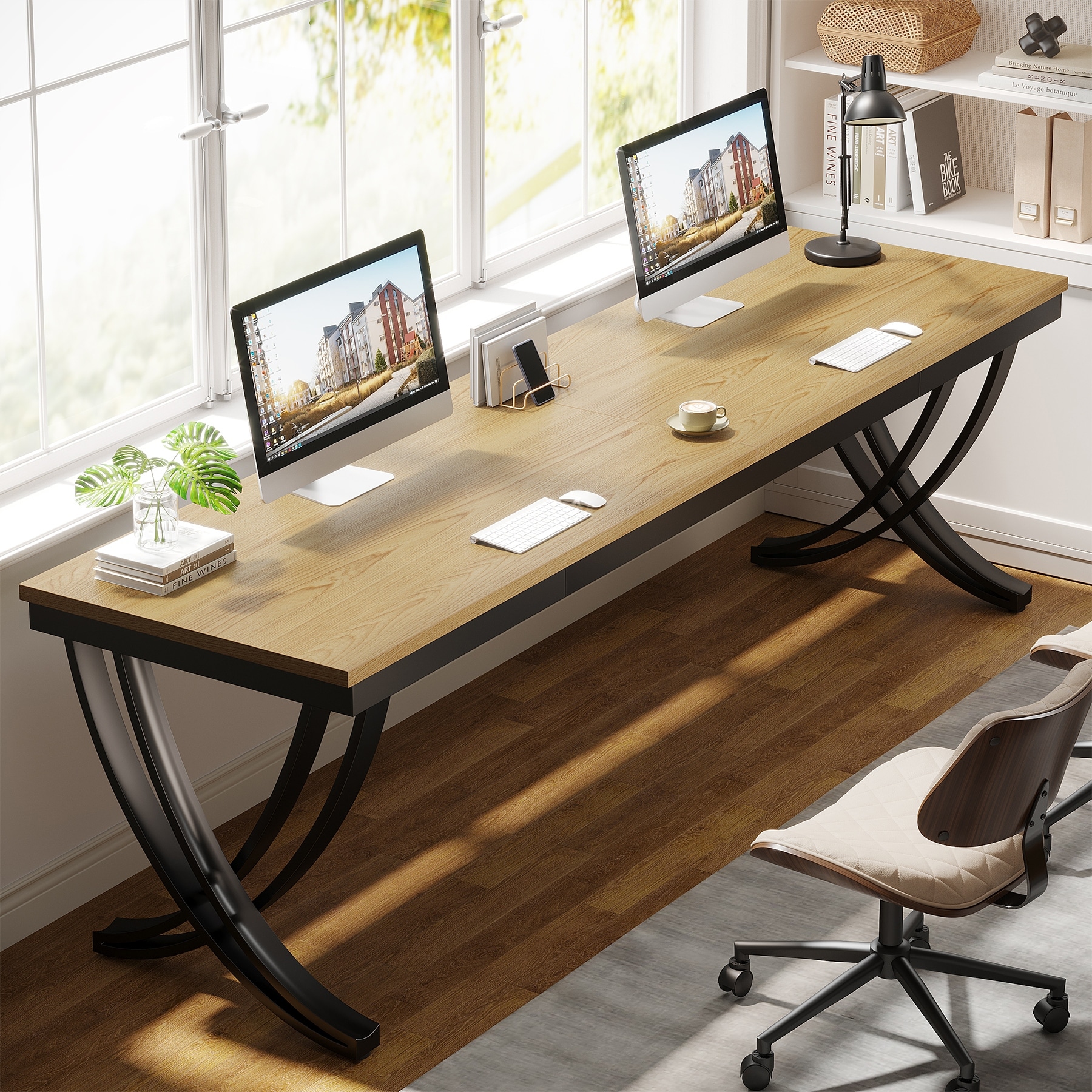 78.74" Extra Long Double Computer Desk with Metal Legs for Home Office