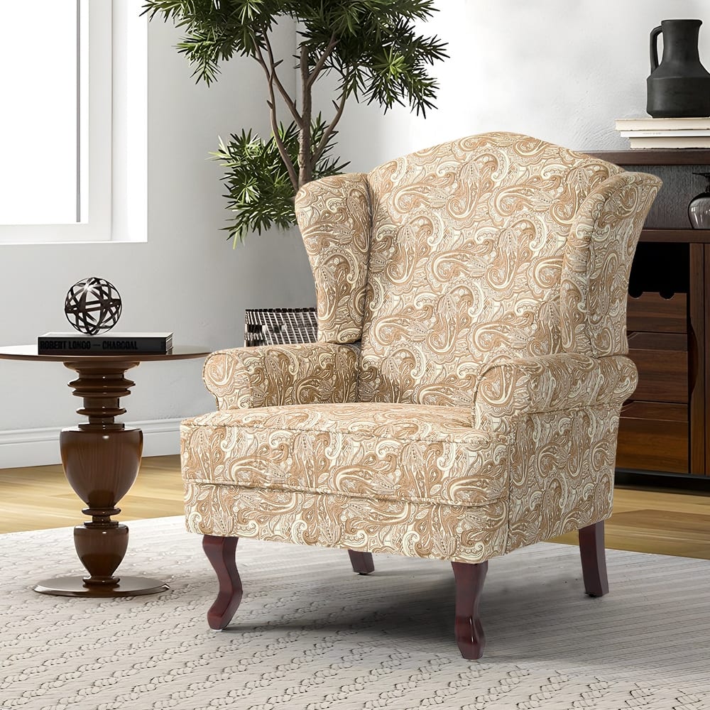 Elegant Living Room Wing Back Arm Chair Upholstered Accent Chair