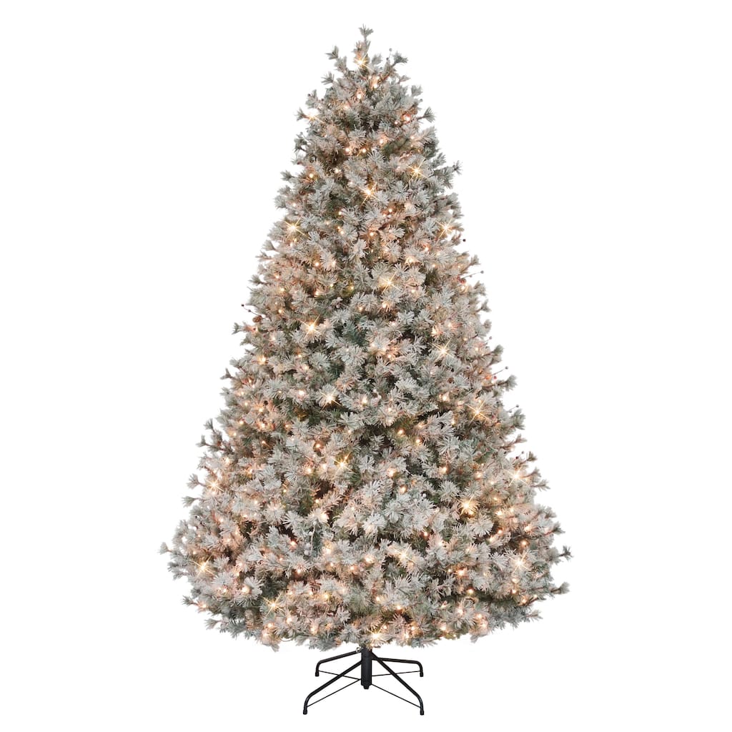 Puleo International 7.5' Pre-Lit Flocked Idaho Spruce Artificial Christmas Tree