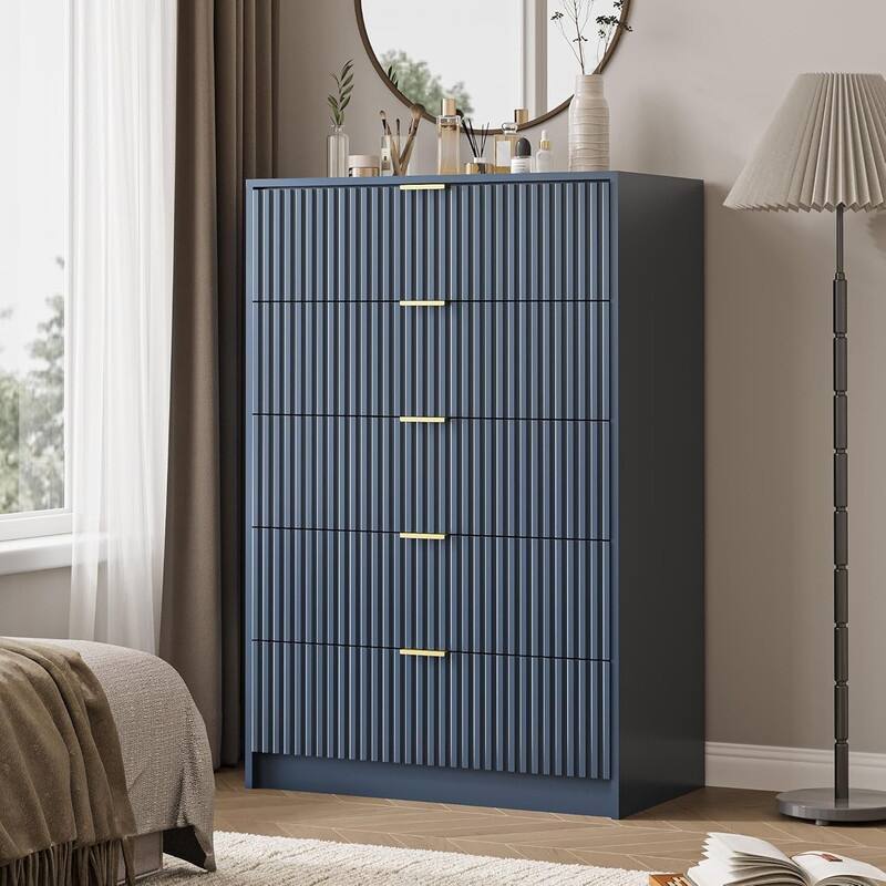 5 Drawer Dresser, 32 Inch Wide Chest with Gold Handles for Bedroom Living Room