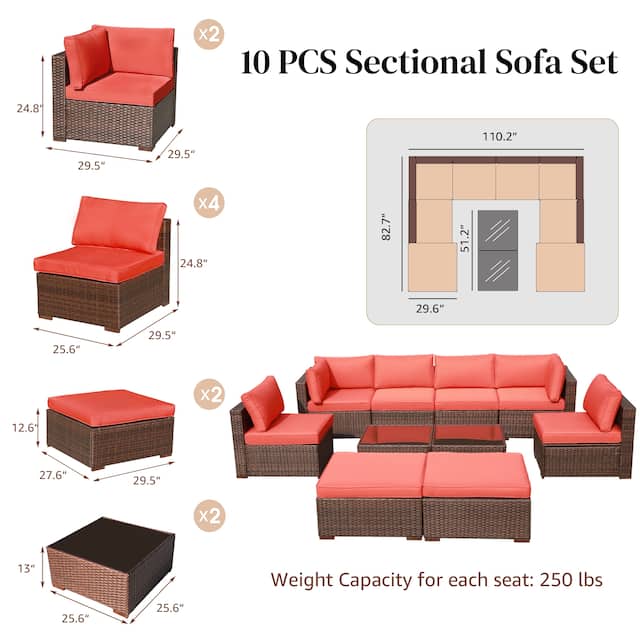 10-piece Wicker Sectional Sofa Set