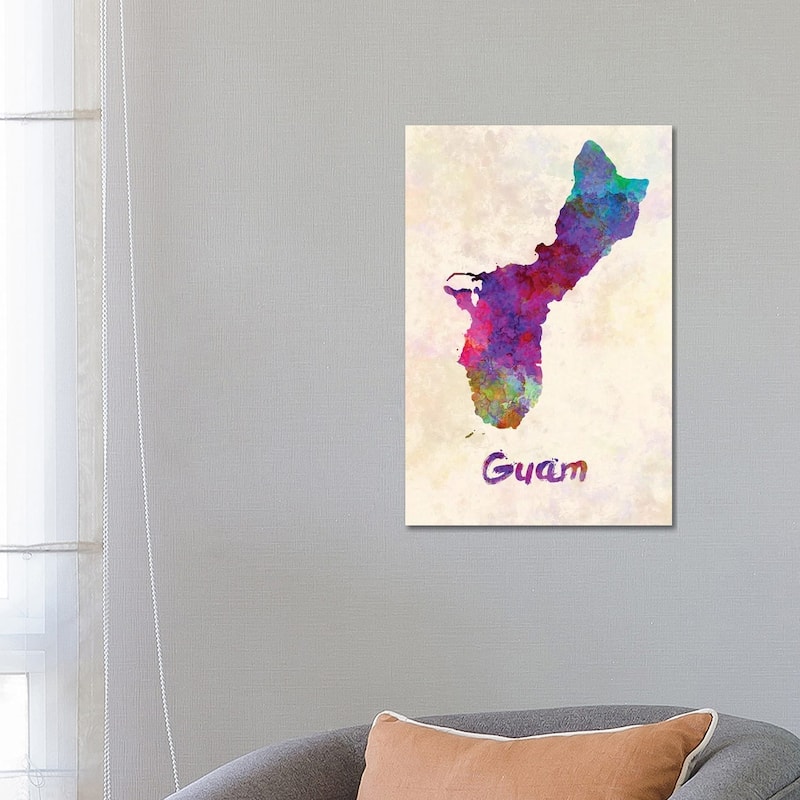 iCanvas "Guam Map In Watercolor" by Paul Rommer Canvas Print - 26x18x1.5