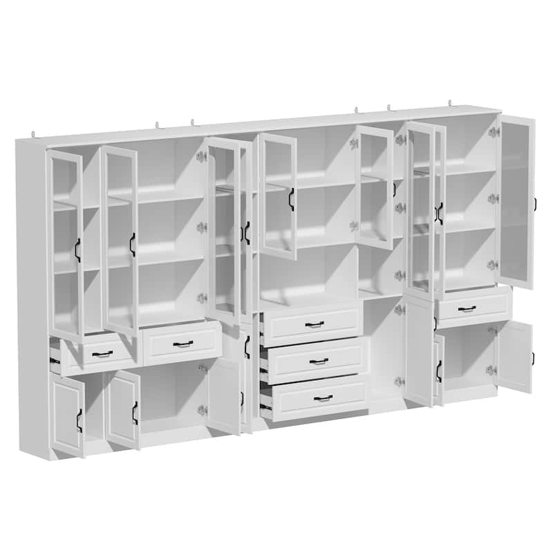 78.7"Modular White Curio Bookcase Cabinet w/Glass Doors Buffet Display