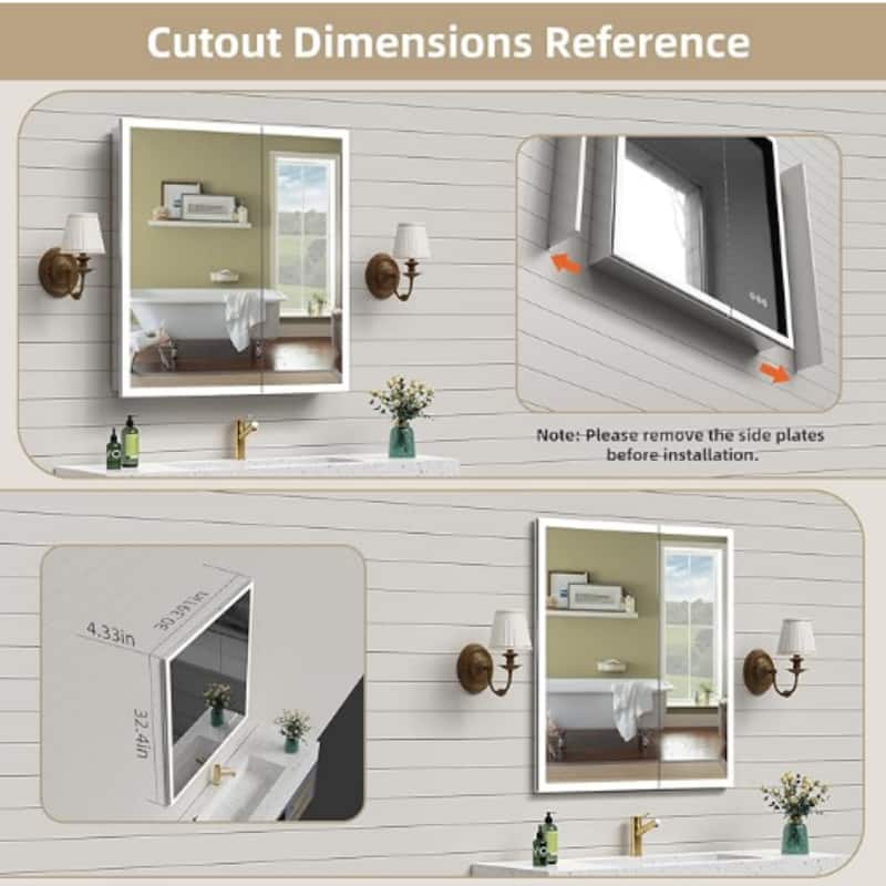 Modland LED Lighted Medicine Cabinet with Mirror Bathroom Mirror Cabinet with Lights Anti-Fog