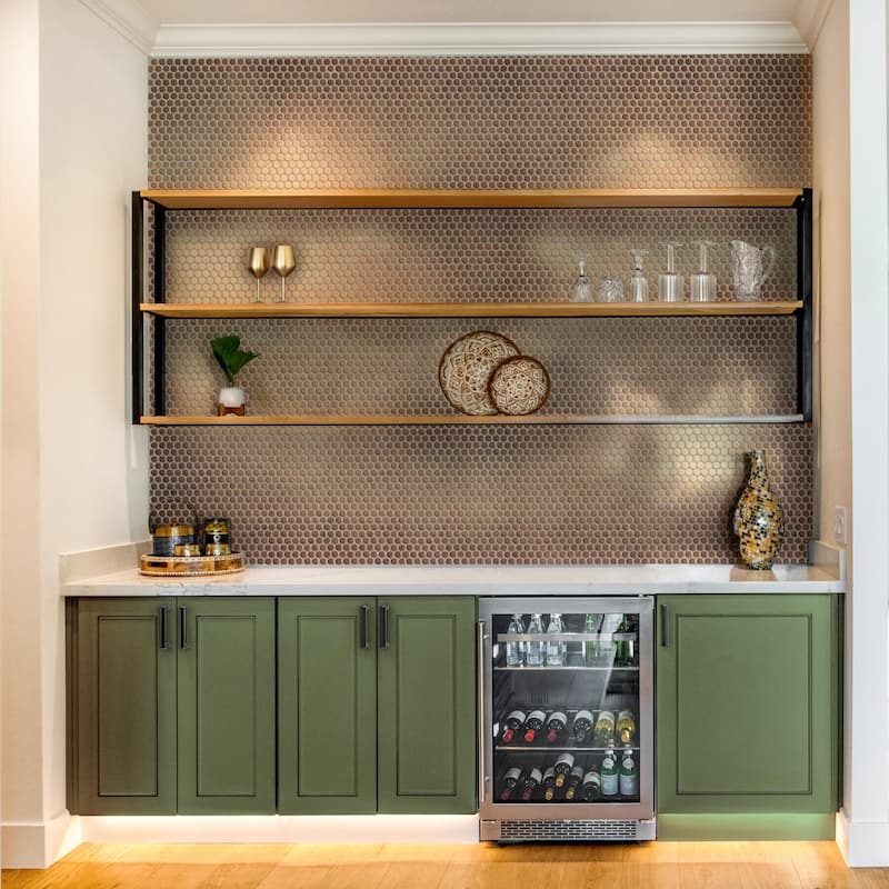 Merola Tile Hudson Penny Round Gold 11-7/8" x 12-5/8" Porcelain Floor and Wall Tile - Case (10 Tiles)