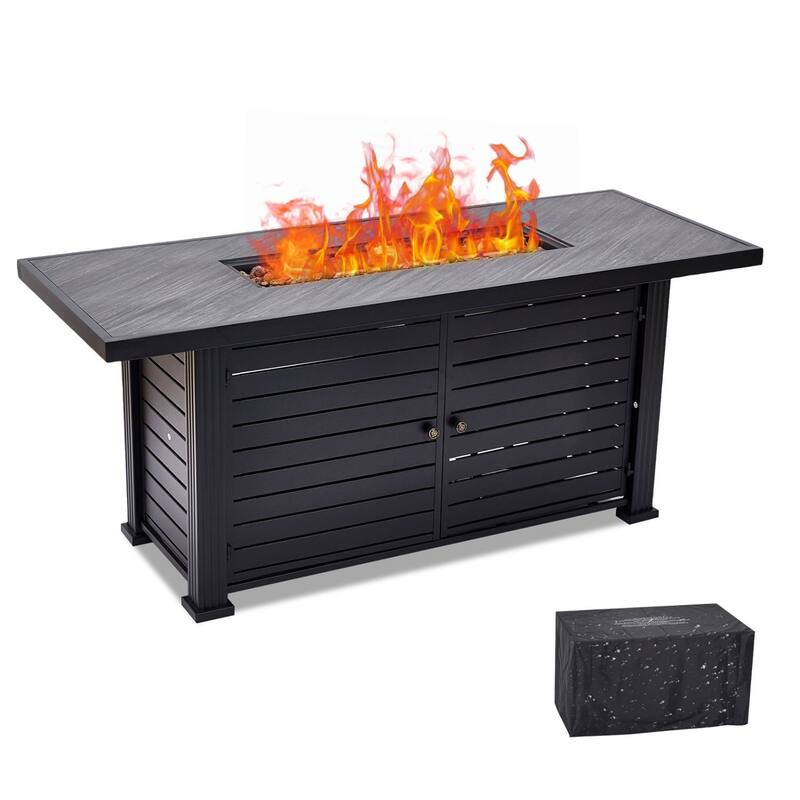 57Inch Propane Fire Pit Table with Double-Sided Cover - 57 Inch - Black