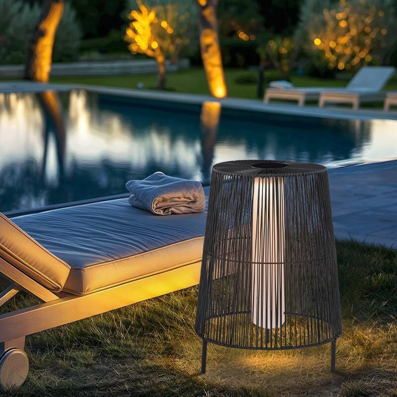 2-Pack Outdoor Rattan Solar Light Patio Floor Lamp
